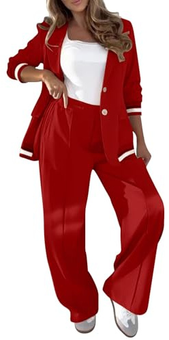 HOOUDO 2 Piece Outfits Women Summer Long Sleeve Jackets Wide Leg Pants Loungewear Streetwear Tracksuits Ladies Trouser Suits Co Ord Sets for Business Work Office Casual Blazer Suit