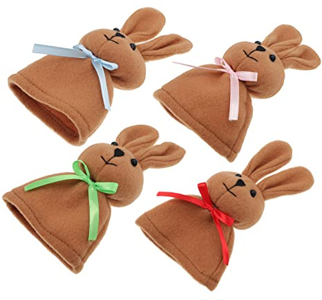 Alipis Eierhalter Waschbar und Wiederverwendbar für Osterparty 4 Stück Cartoon Eierhülle aus Polar Fleece mit Braunem Hasenmotiv für Besteck und Eier