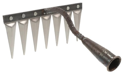 INOOMP Rastrello a Mano in Ferro Manico Piccolo Per Giardinaggio, Attrezzo Manuale Leggero Per Diserbo, Allentamento Terreno e Lavori Agricoli Esterni