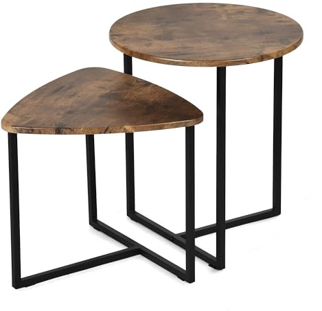 MEUBLE COSY Set di 2 Tavolino da caffè per Soggiorno Salotto Tavolini Sovrapponibili Salotto in Legno e Metallo, Stile Industriale, Marrone