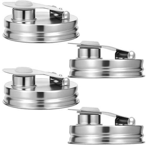 Set of 4 Mason Jar Lids, Stainless Steel, Replacement Lid for Preserving Jars, Preserving Lids for Spices, Cereal Jam, Drinks (Silver, 4 Pieces)