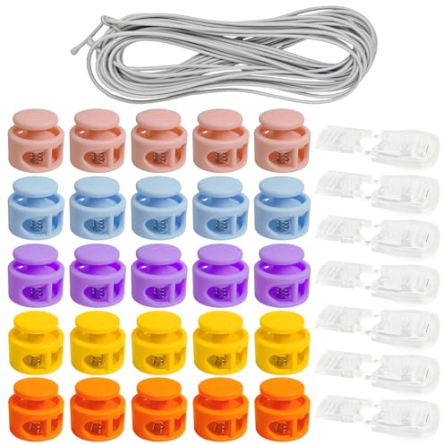 10m*3mm CordóN Goma EláStico, con Hebilla 2 Agujeros, Clip Cordón Trasero | para Mochila, Cordón, Ropa, Zapatos, Tendederos y Tiendas de Campaña