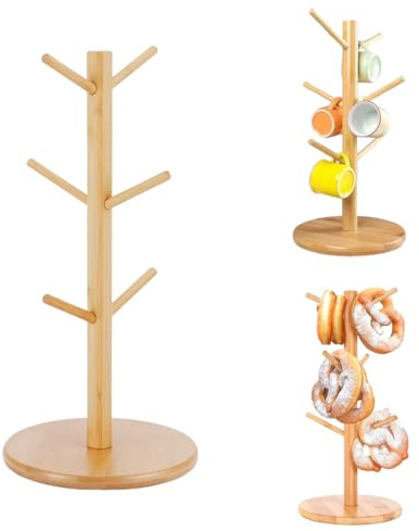 OUDQFCJ 1 PCS Brezelgestell Brezelständer Bambus, großer Brezelbaum, Tassenhalter, Wurstständer (H x D: 33 x 15,5 cm)