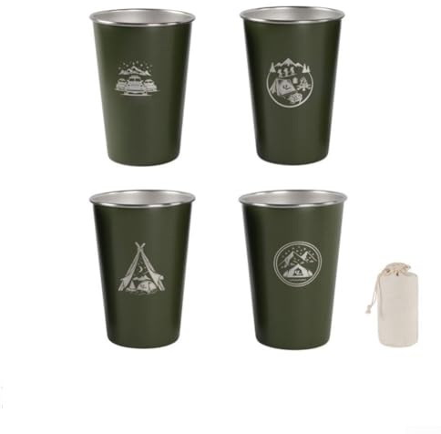 Ensemble de tasses de camping en acier inoxydable 304 de 500 ml avec sac de transport pour randonnée (500 ml, vert)