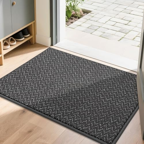 COSY HOMEER Indoor Doormat 60x90cm, Nonslip TPR Backing Indoor Floor Mat for Inside Door Entrance Entryway, Polypropylene Washable Back Door Mat Dirt Trapper Area Rugs, Grey