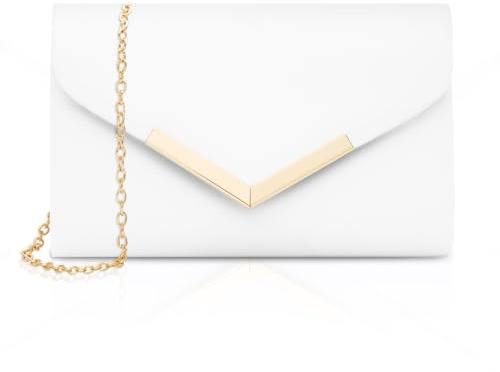 Larcenciel Pochettes et Clutches Femme Blanc, Pochette Mariage Femme Élégant en Cuir avec Chaîne Détachable, Sac Bandoulière Chic Sac Soiree, Bandoulière Clutch Sacoche pour Fete Bal Voyage Vacances