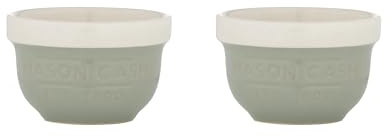 Mason Cash Bakers Options | Earthenware Sage Green & White | Classic Bakeware for Dough, Pastry & Cake Mixing | Dishwasher & Freezer Safe (Mini Prep Bowls Set 2)