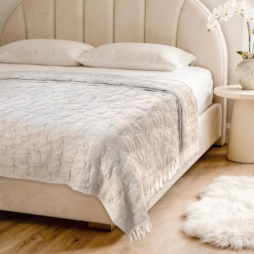 KOOTETA Musselin Tagesdecke 150 x 200 cm, eine multifunktionale Kuscheldecke flauschig, Sie ist hautfreundlich, atmungsaktiv und einfach zu waschen, ideal als Sofadecke oder Haushaltsdecke (Beige)