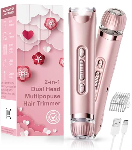 Bikini Trimmer Women with LED Light, 2-in-1 Lady Shavers for Women with Body & Facial Heads, Gentle Electric Razor for Women for Sensitive Areas, Waterproof & Rechargeable