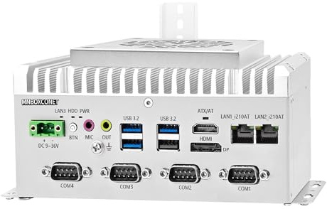 MNBOXCONET Industrie Mini PC Core i3 1215U, Micro Embedded PC Server DDR4 Barebone NO RAM NO SSD, 2 x i210AT GbE LAN, 4 x RS232/485 COM Rugged Fanless Design for Auto Power On, DC 9-36V Power Input