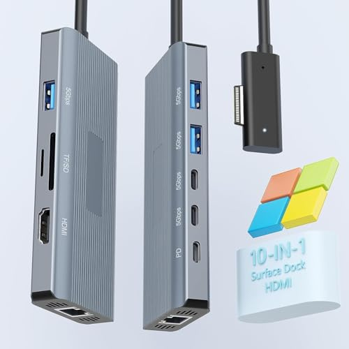 Microsoft Surface Docking Station [2025 Neu] – 2 Jahre Garantie – 10-in-1 Surface Dock mit HDMI Ethernet SD/TF 5*USB PD, Docking Station für Surface Pro 11/10/9/8/X/7/6/5,Surface Laptop,Surface Hub