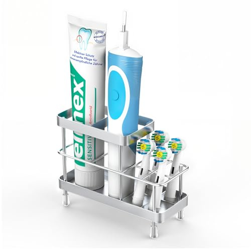 Luxspire Portaspazzolini da Bagno, Portaspazzolini Elettrici in Acciaio Inossidabile da Parete, Porta Spazzolini da Doccia, Organizer da Bagno Essenziali, 6 Slot, Argento