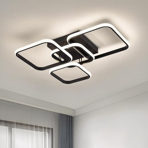 Moderne LED Deckenleuchte, 60W 57CM Wohnzimmerlampe Schwarze Deckenlampe | 4000k LED Lampe für Wohnzimmer Schlafzimmer Esszimmer Flur Küche