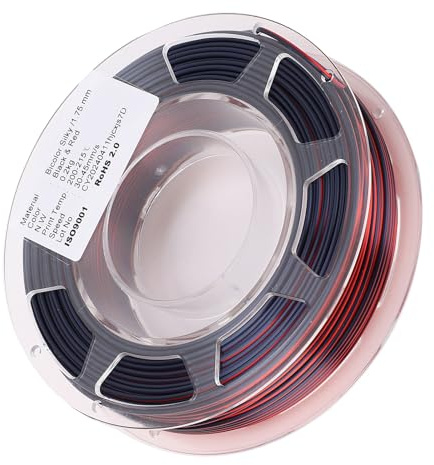 PLA-Filament für 3D-Drucker, 1,75 mm, Spulenbündel, 200 g, Druckverbrauchsmaterial, Seide, Schwarz, Rot, hochwertige, glatte Oberfläche für FDM-3D-Drucker und 3D-Stifte
