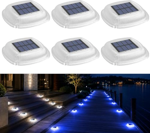 Alinana 6 Pack Luces Solares Led Exterior Jardin Con 2 Colores | Luz Solar Exterior Impermeables Ip66, Luces Solares Con Estaca Para Camino de Jardin Calzada Terraza (Blanco Frío/Luz Azul)
