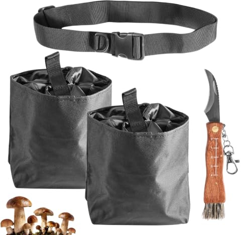 Tulov 4 bolsas de caza de setas, cuchillo de seta, cuchillo de setas con cepillo y regla, bolsa de recolección de hongos de gran volumen, cuchillo de esponja con cepillo y bolsa, regalo para