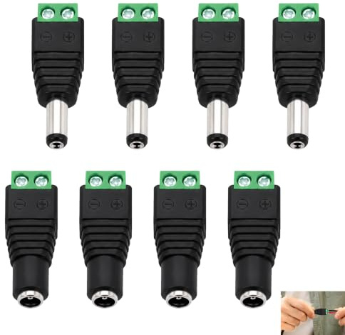 Telaryn Set di 8 connettori DC 5,5 mm x 2,1 mm, spina DC maschio e femmina 12 V, spina DC maschio e femmina 12 V, connettore di alimentazione DC morsettiera 2 pin, adattatore jack DC 12 V 36 V 10 A