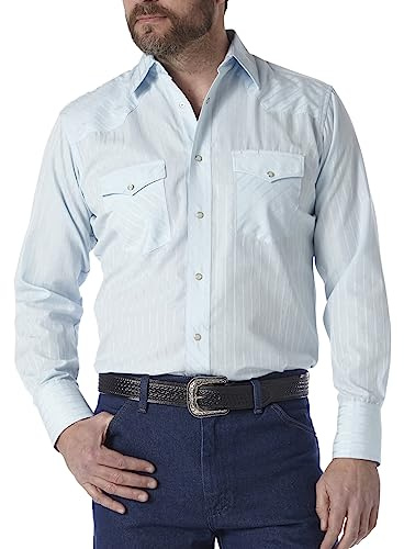 Wrangler Men's Sport Western Two Pocket Long Sleeve Snap Shirt Shirt, Blue, L