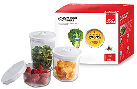 Solis Vakuumbehållare set, 3 x vakuumburkar: 700 1 400 + 2 000 ml, sexkantiga vakuumbehållare för vakuumtätare med slanganslutningsset