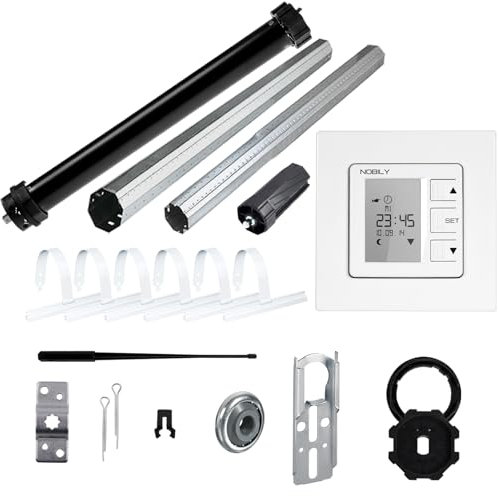 NOBILY Rolladenkomplettset Maxi-Rolladenmotor P5 20/15-60 mechanischen Endabschaltern (Zugkraft 50kg) für 60mm Achtkantwelle,Zeitschaltuhr ZS1+ Mechanik-Set bis zu Einer Gesamtlänge von 2 Meter