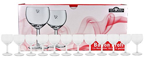 Van Well Weinkelch Ballon Profi 12er Set – 19 cl Weingläser aus Glas, geeicht 0,1 L, transparente Ballonkelche für Gastronomie & Zuhause