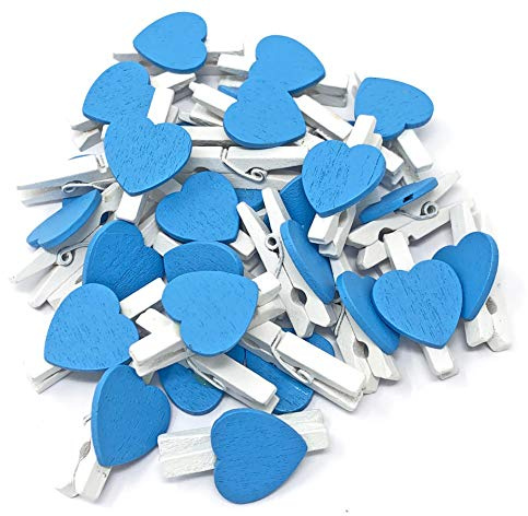 30 mm weiß Wäscheklammer mit 17 mm Blau Holz Herz Craft für Shabby Chic Vintage Hochzeit blau