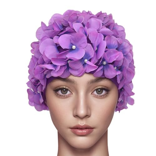 Medifier Gorros de baño retro de pétalos florales vintage para mujer, color morado