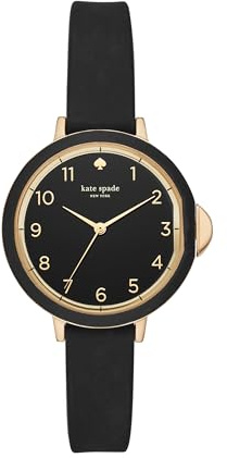 Kate Spade New York Women's Park Row Quartz Metal and Three-Hand Silicone Watch, Color: Black/Gold (Model: KSW1352)