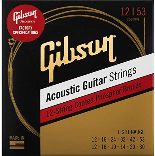 GIBSON ACCESSORIES Phosphor Bronze Acoustic Light Saiten 12/12-16/16-24/10-32/14-42/20-53/30 für Akustikgitarre (SAG-PB12L)