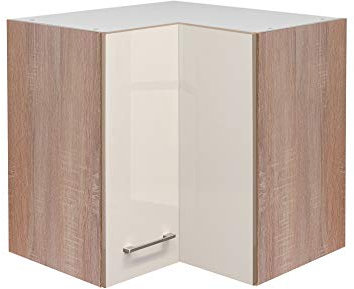Flex-Well Eck-Hängeschrank Nepal - Eckschrank - 2-türig - Breite 60 cm - Creme glänzend/Eiche Sonoma