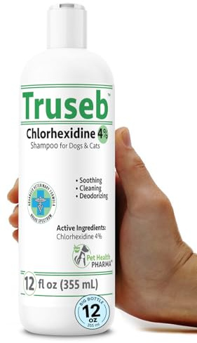 Truseb Topical Chlorhexidine 4% Shampoo for Dogs, Cats & Horses (12 oz)- with Aloe for Cleansing (Chlorhexidine 4% Shampoo, 12 oz)