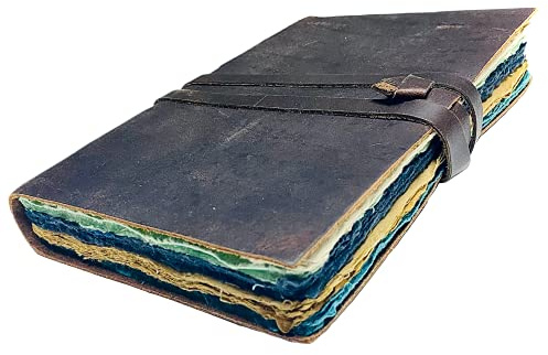 Vintage-Leder-Tagebuch für Damen und Herren, ledergebunden, Junk-Tagebuch, Sammelalbum, 240 Seiten, farbiges Büttenrandpapier, rustikales Reisetagebuch, antikes Grimoire, Buch der Schatten, altes