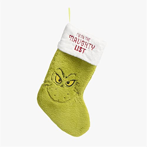 Lizenzierter Primark – Der Grinch Weihnachtsstrumpf – freche Liste – Whoville – grünes Kunstfell – wendbar – Ich bin auf der netten Liste