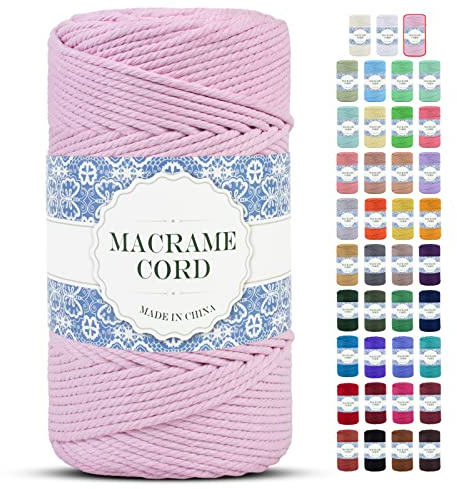 Uiopa Makramee Garn 4mm x 200m Natürliche Baumwollkordel Baumwollseil Baumwollgarn Baumwollschnur, Macrame Cord 4mm für DIY Basteln Stricken Wandbehang Pflanze Aufhänger Boho Deko (Rosa)