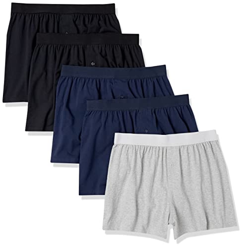 Amazon Essentials Men's Breathable Cotton Jersey Boxer Shorts, Soft Relaxed Fit for All-Day Comfort, Pack of 5, Black/Grey Heather/Navy, 6X-Large Big