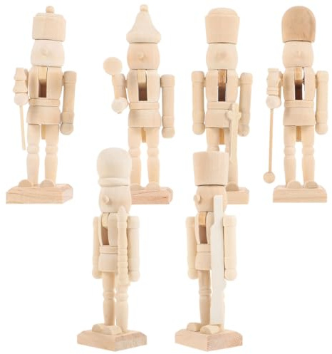 DECHOUS 6Pcs Christmas Unfinished Wood Nutcrackers, Blank Nutcrackers to Paint, 5 Inch Unfinished Wood Nutcrackers Figures DIY Nutcracker Crafts to Paint Your Own Nutcracker