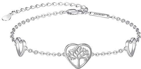 TANGPOET Bracciale da donna in argento sterling 925, con albero della vita, regolabile, idea regalo per donne e ragazze, 17,78 cm (7 Zoll), Argento sterling