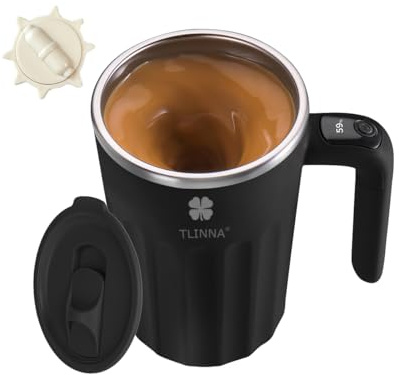 TLINNA Drink Stirrer,Self Stirring Mug,Self Stirring Coffee Mug,Suitable for Coffee, Milk, Cocoa and Other Beverages (Black, 12 Ounces)