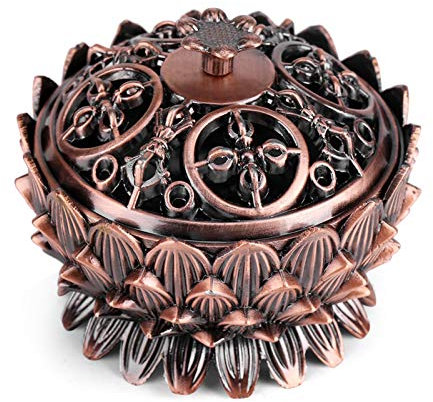 Qiilu Quemador de Incienso de Aleación con Forma de Loto Vintage, Herramienta de Soporte para Decoración del Hogar, Quemador de Carbón para Cuenco de Incienso, Soporte de Cono de