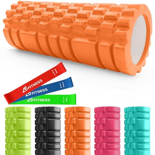 Foam Roller Orange with 3 Resistance Level Bands - Lightweight Foam Rollers for Muscles Provides Relief from Pain Fatigue Improves Tissue Recovery - Massage Roller for Gym, Yoga Pilates
