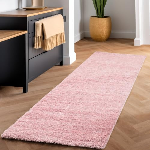 SIMPEX Shaggy Hochflor Teppich, 80x150 cm, Pink, weich, flauschig, modern, einfarbig, Ideal für Flur oder Kinderzimmer, für Wohnzimmer Schlafzimmer Flur