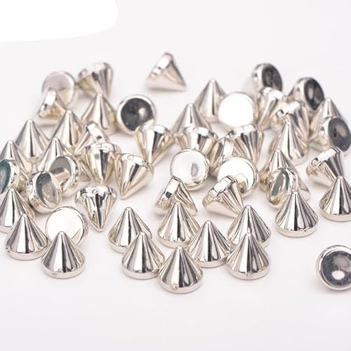 Remache punk de color dorado y plateado de 8 mm Espárragos y puntas de plástico Remache sin costura Cono Clavos Decoración Remaches para jeans Cuero-plata, 8 mm 500 piezas