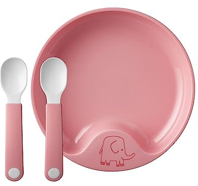 Mepal Mio - Lernteller mit Lernlöffel - Deep pink - rutschfester Kinderteller, handliche Kinderlöffel - Babyteller, Babylöffel - mikrowellenfest - spülmaschinengeeignet