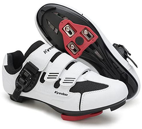 Unisex Cycling Shoes Compatible with Peloton Bike Shoes, Road Bike Indoor Riding Shoes with Pre-Installed Delta Cleats for Men and Women Clip in IndoorOutdoor Pedal Size 5.5 White Black