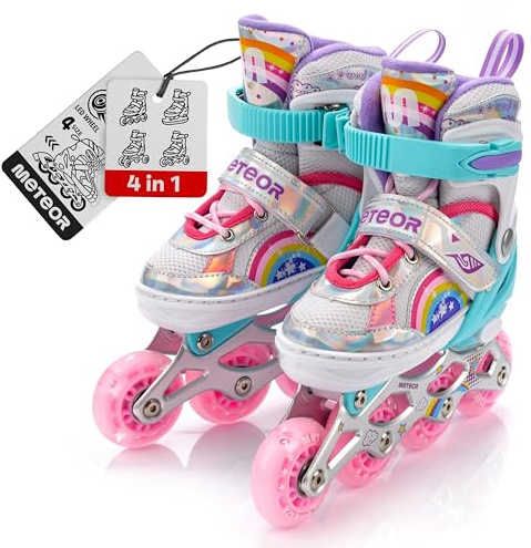 meteor Pattini 4 in 1 Regolabili - per Bambini - Multifunzionali Tri-Skate Roller Inline per Principianti - Regolazione a 4 Misure - Stabili e Confortevoli