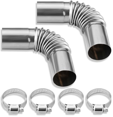 2pcs Diesel Heater Exhaust Pipe, Stainless Steel 24mm Parking Air Heater Exhaust Pipe Tube Elbow Connector with 4 Clamps for Webasto Eberspacher Diesel Boat Heater 13cm Exhaust Pipes and Tips