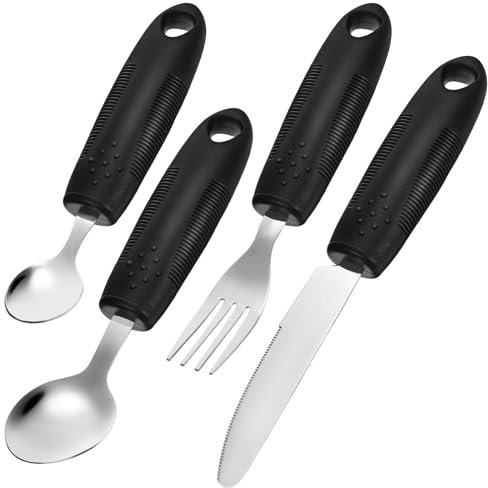 JECOMPRIS 1ensemble Ustensiles Adaptatifs Pour Personnes Âgées De Couverts Pondérés Inoxydable Avec Poignées Élargies Pour Tremblements Pratiques Et Ergonomiques Faciles à Nettoyer