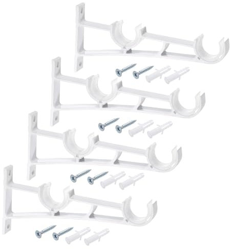 QUARKZMAN Supporto Doppio per Asta Tenda, 4 Pezzi - Staffe in Lega di Alluminio per Asta Tenda, Ganci per Asta Tenda Adatti per Asta da 0,8-1 Pollice per Appendere al Muro (Bianco)