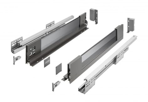 MS Beschläge Glas Schubladensystem Soft Close Schubkastensystem Anthrazit Rauchglas Vollauszug Schubladenauszug Schubladen-Set Schubladenschienen (Länge: 550mm, Höhe: 168mm)