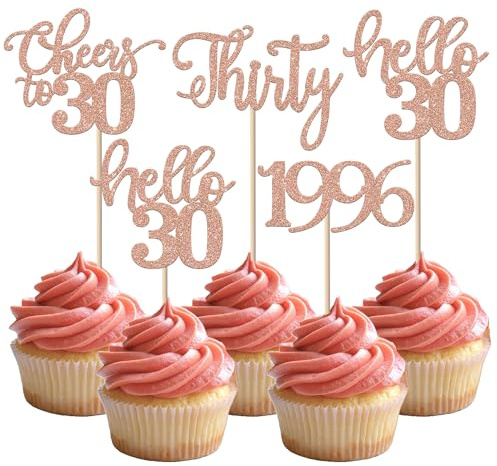 SYKYCTCY 24 Pack Happy 30th Birthday Cupcake Toppers Thirty Hello 30 Cupcake Picks Cheers to 30 Cake Decorations for 30th Birthday Party Anniversary Party Supplies